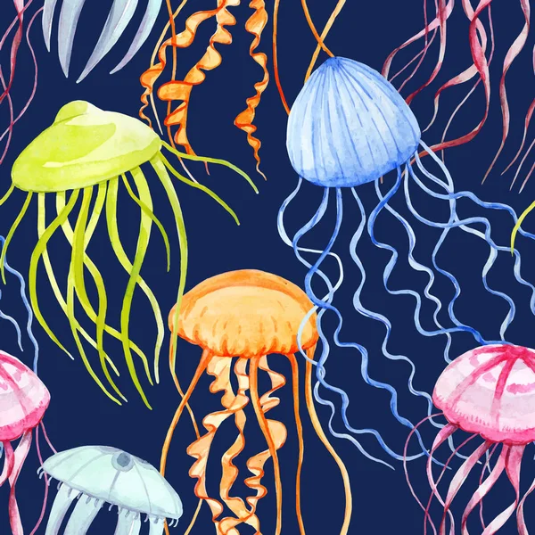 Akvarelu vektor medúzy vzor — Stockový vektor