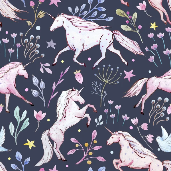 Watercolor unicorn pattern — Stock Photo, Image