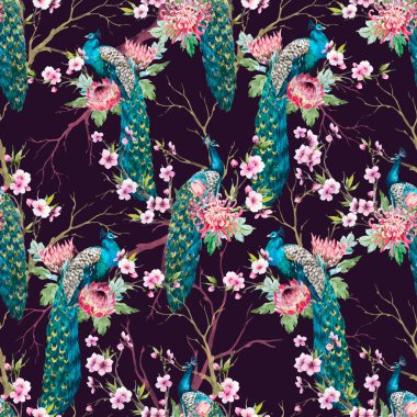 Suluboya tavuskuşu vektör desen