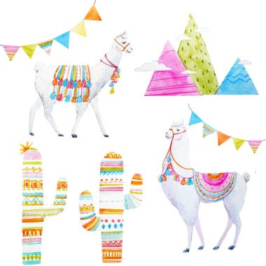 Suluboya lama kaktüs ve dağ seti