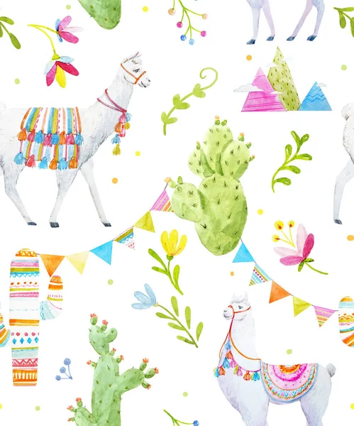 Watercolor lama pattern — Stock Photo, Image