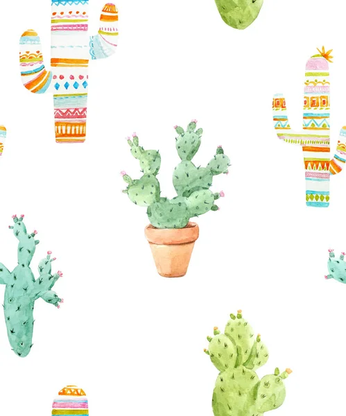 Watercolor cactus pattern — Stock Photo, Image