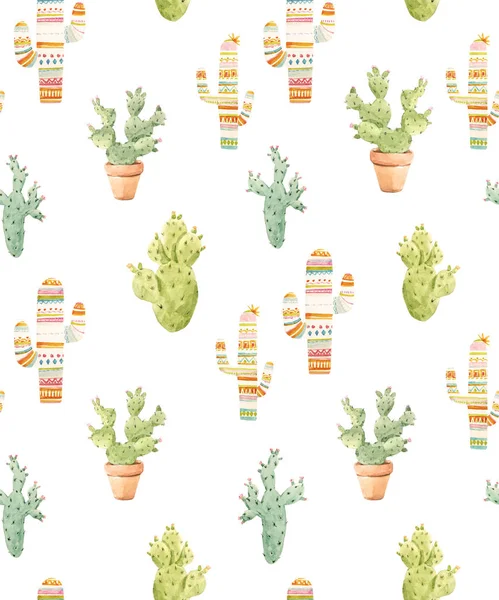 Watercolor cactus pattern — Stock Photo, Image