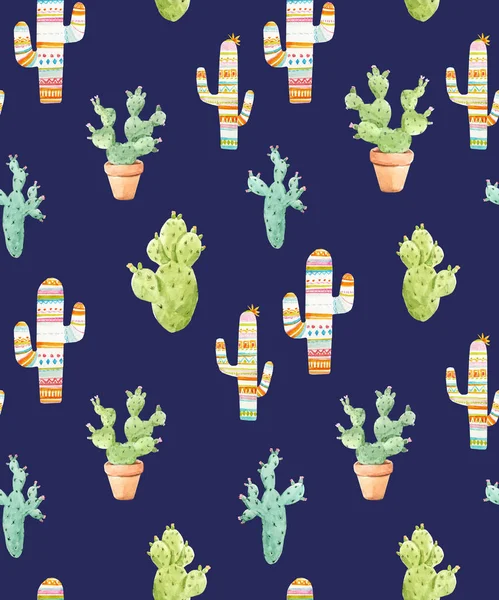 Watercolor cactus pattern — Stock Photo, Image