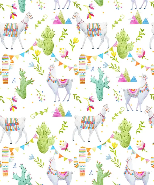 Watercolor lama pattern — Stock Photo, Image