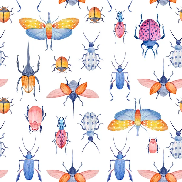 Watercolor beetle pattern — Stock Photo, Image
