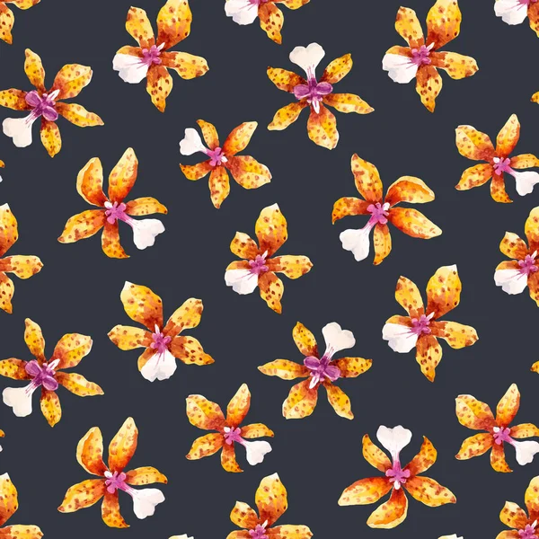 Aquarelle fleurs d'orchidée motif vecteur tropical — Image vectorielle