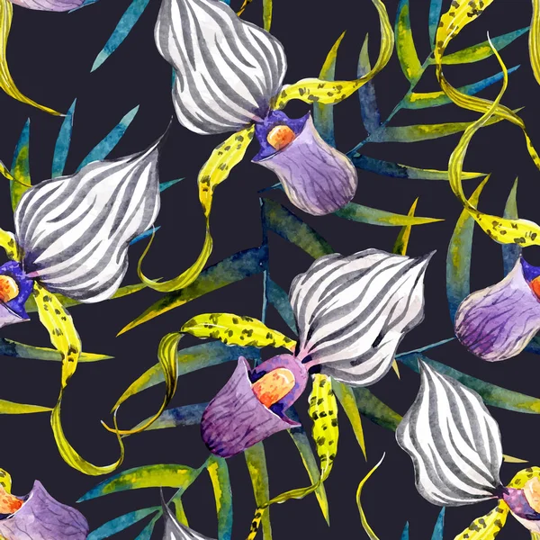 Akvarelu květy orchidejí tropických vektorové vzorové — Stockový vektor