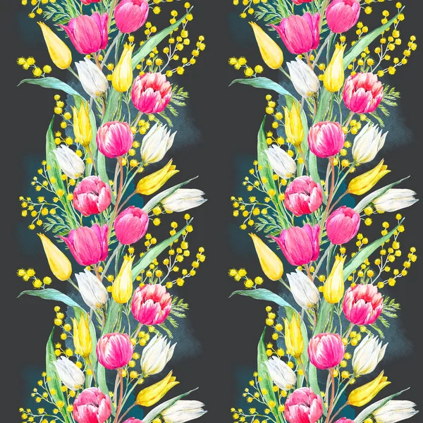 Aquarel mimosa en tulip patroon — Stockfoto