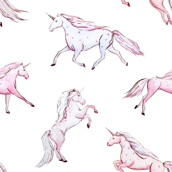 Watercolor unicorn vector pattern — Stock Vector