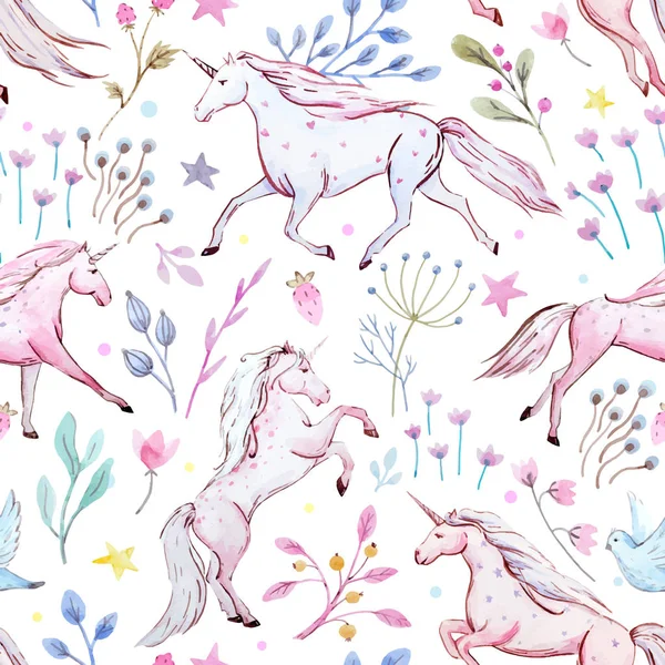 Watercolor unicorn vector pattern — Stock Vector