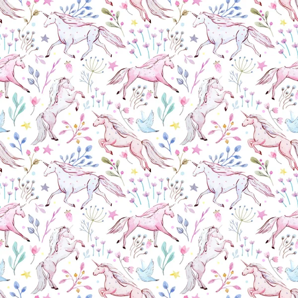 Sulu Boya tek boynuzlu at vektör desen