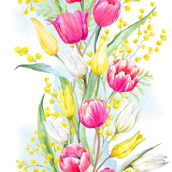 Aquarel mimosa en tulip vector patroon — Stockvector