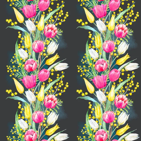 Mimosa aquarela e padrão vetorial tulipa —  Vetores de Stock