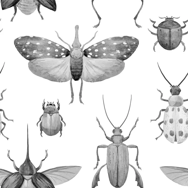 Patrón vectorial de escarabajo acuarela — Archivo Imágenes Vectoriales