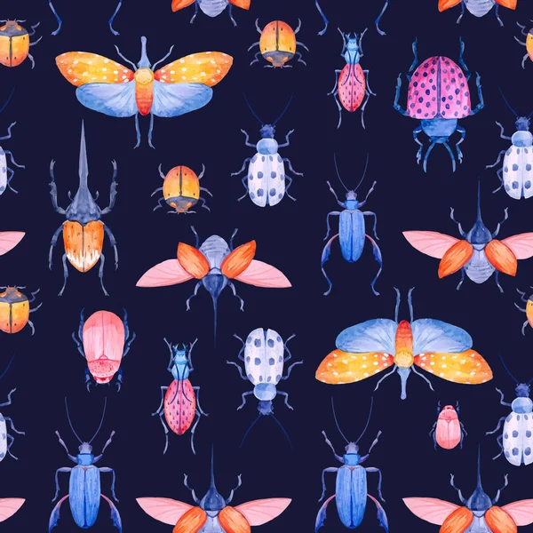 Patrón vectorial de escarabajo acuarela — Archivo Imágenes Vectoriales