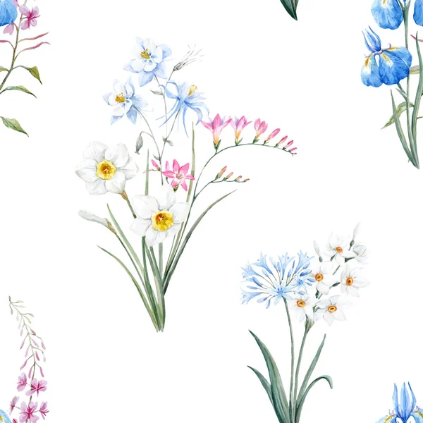 Aquarel bloemen zomer vector patroon — Stockvector