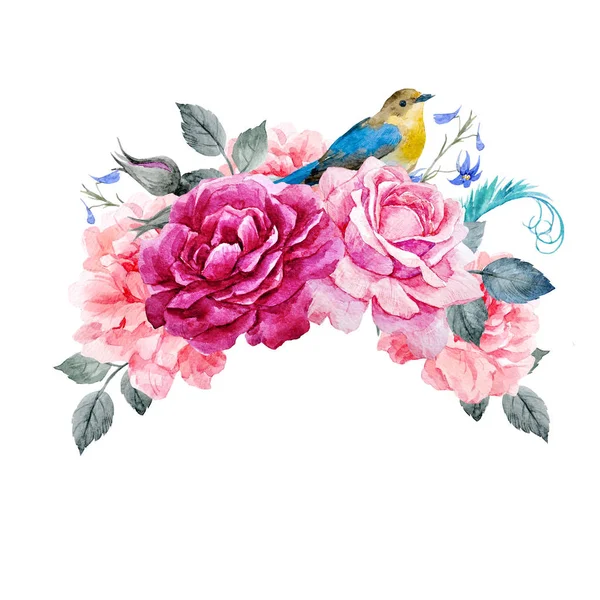 Floral composition with bird — Stock Photo, Image