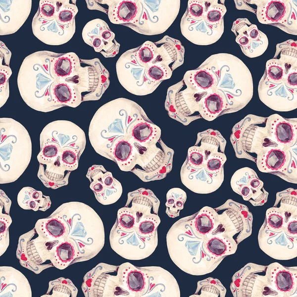 Watercolor skull seamless pattern — Stock Photo, Image