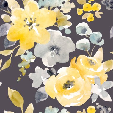 Suluboya çiçek vektör seamless modeli