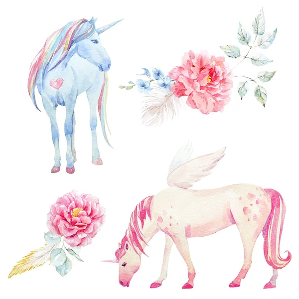 Aquarell Einhorn und Pegasus — Stockfoto