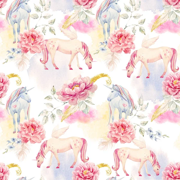 Sulu Boya tek boynuzlu at ve pegasus desen