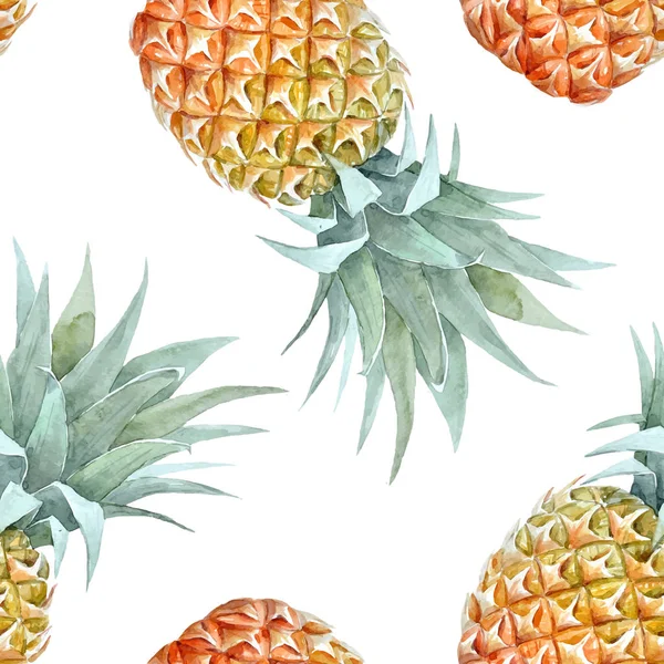 Watercolor tropical pineapple vector pattern — Stock Vector