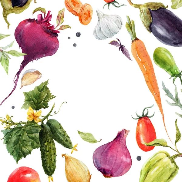 Akvarelu zeleniny rám — Stock fotografie