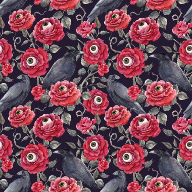 Suluboya çiçek Cadılar Bayramı desenli