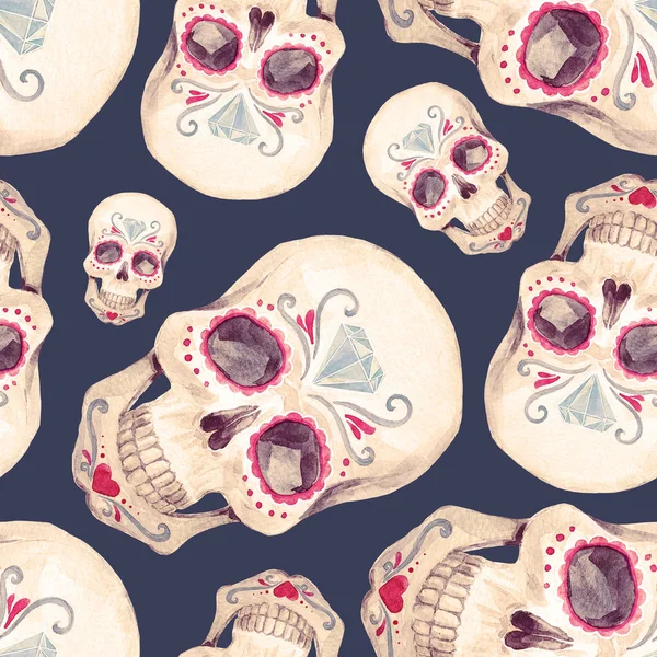 Watercolor skull seamless pattern — Stock Photo, Image