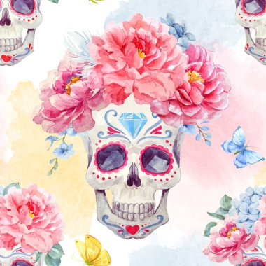 Suluboya kafatası sorunsuz vektör desen