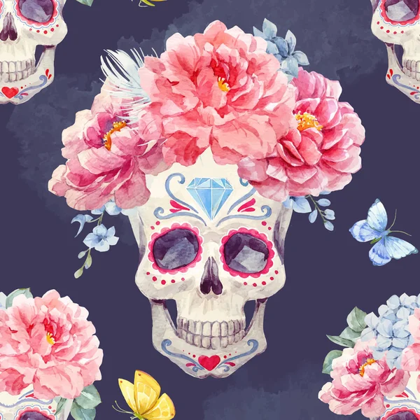 Suluboya kafatası sorunsuz vektör desen