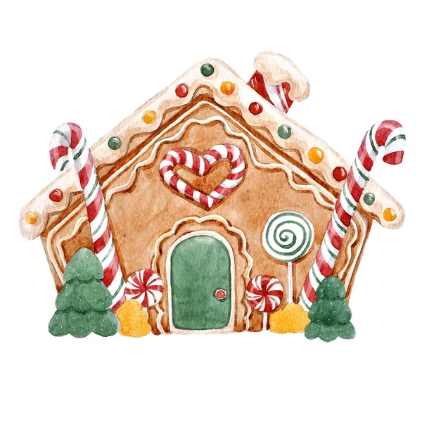 Watercolor gingerbread house — Stock Photo, Image