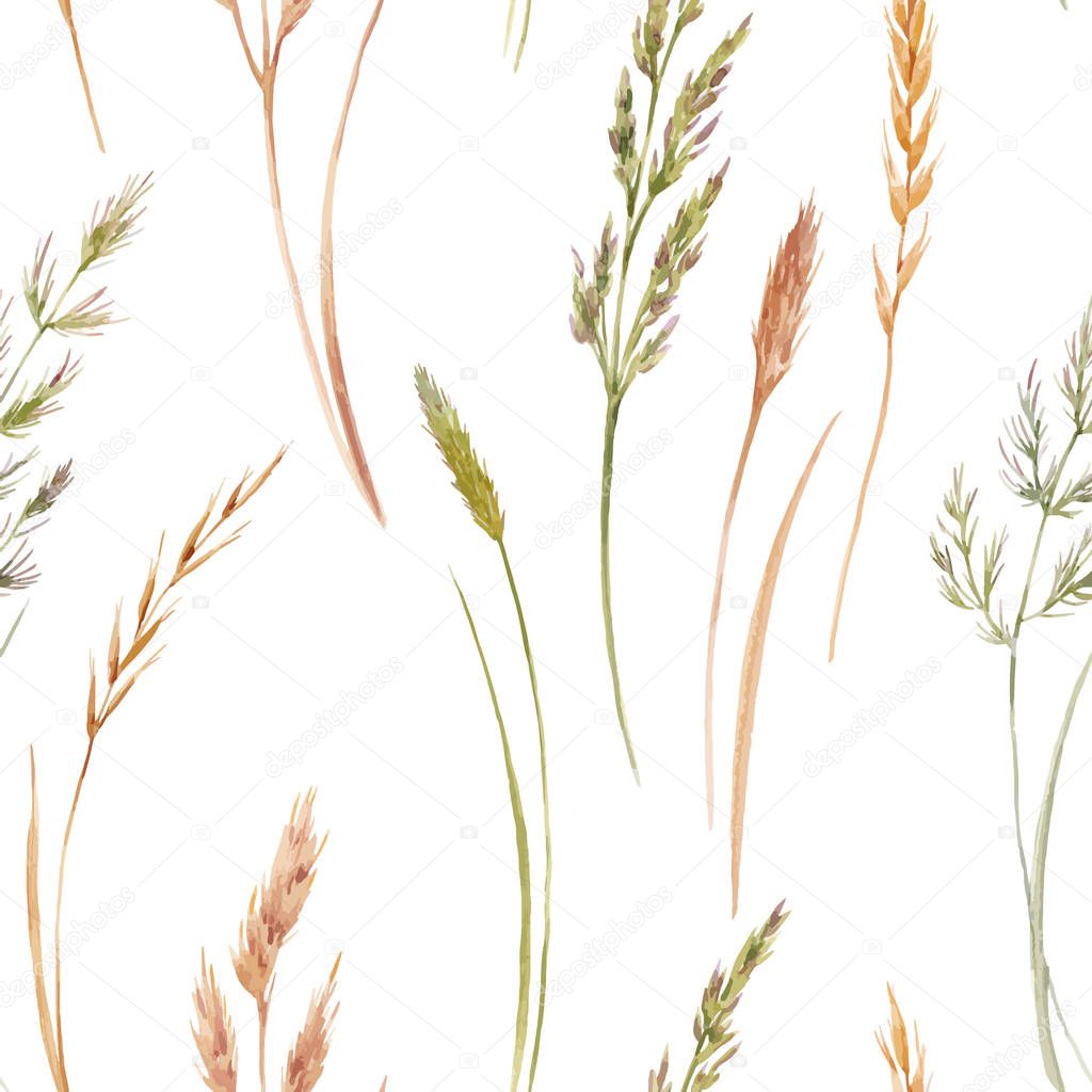 Wild field grass vector pattern