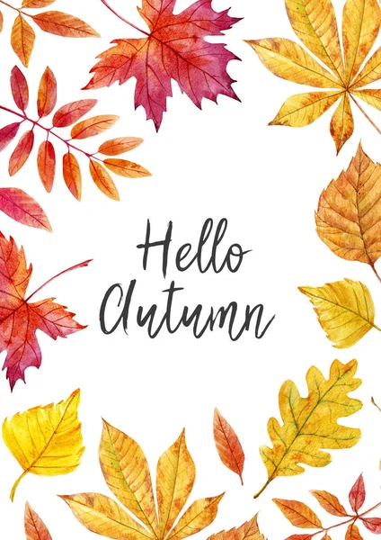 Watercolor autumn leaves frame — Stock Photo, Image