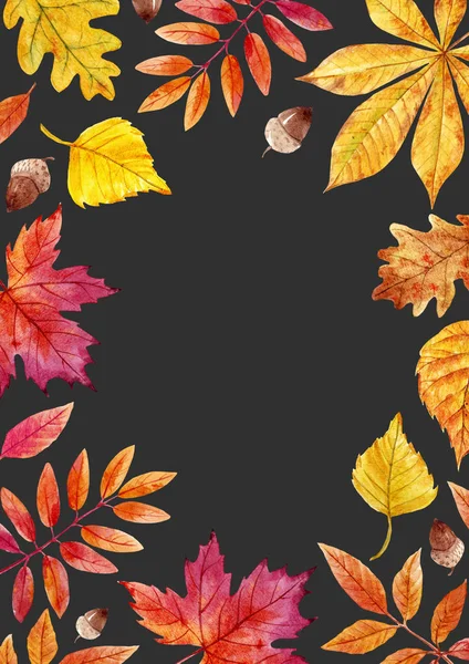 Acquerello autunno foglie cornice — Foto Stock