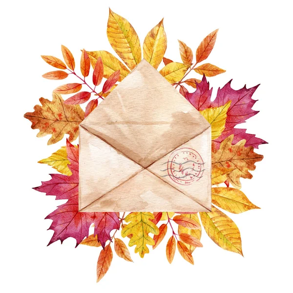 수채화 잎 봉투 — 스톡 사진
