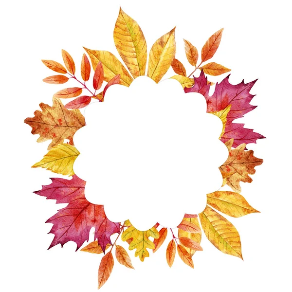 Watercolor autumn leaves frame — Stock Photo, Image