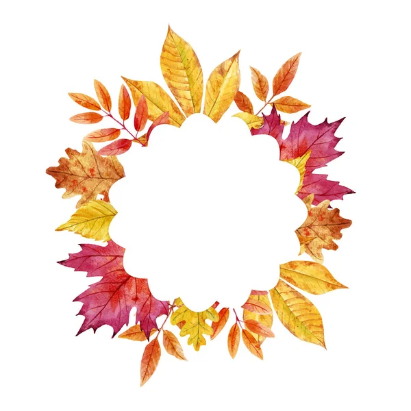 Watercolor autumn leaves vector frame — Stock Vector