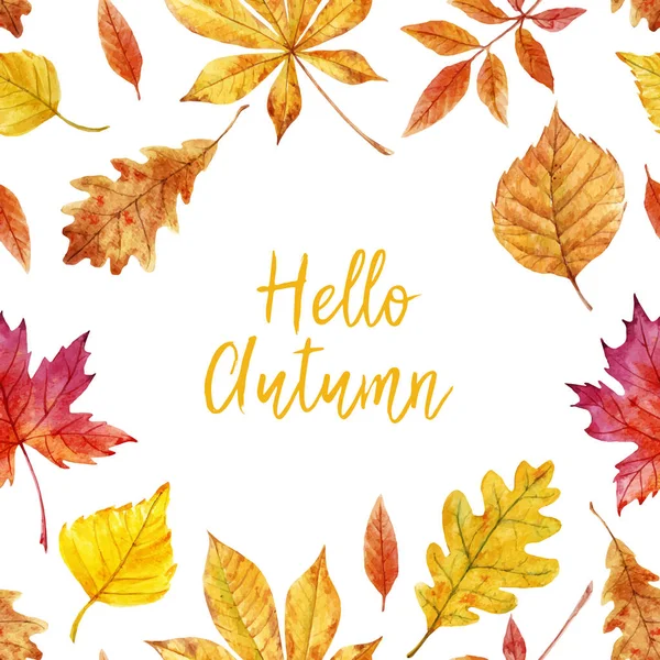 Watercolor autumn leaves vector frame — Stock Vector