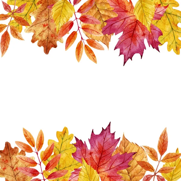 Watercolor autumn leaves vector frame — Stock Vector