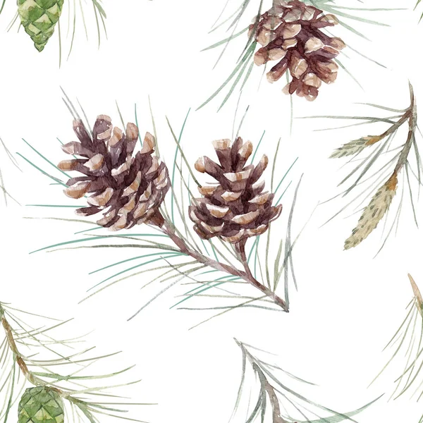 Watercolor fir cone pattern — Stock Photo, Image