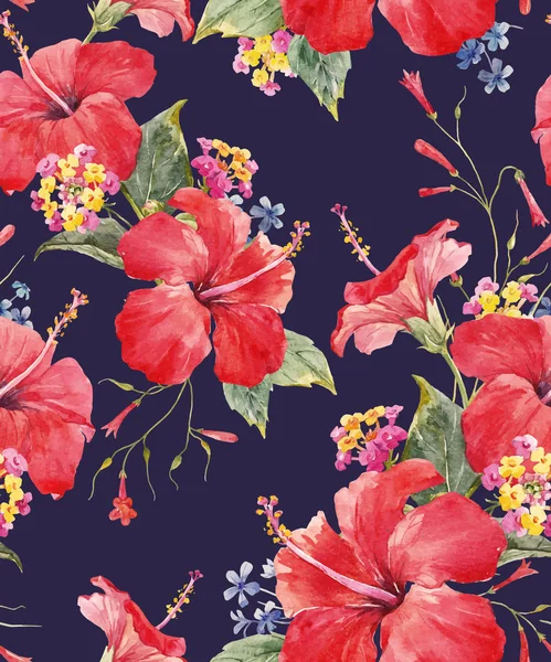 水彩の熱帯花のベクトル パターン — ストックベクタ