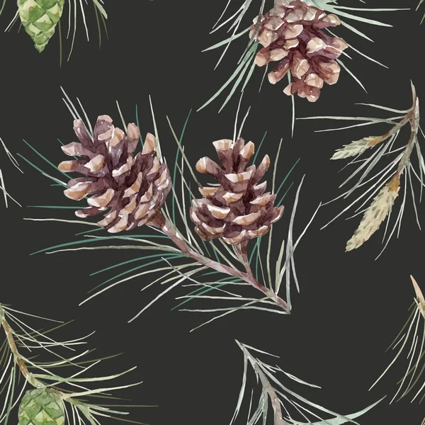 水彩 fir コーン ベクトル パターン — ストックベクタ