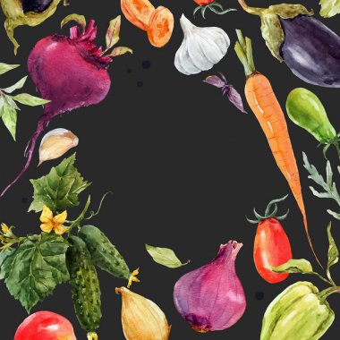 Suluboya sebze vektör çerçeve