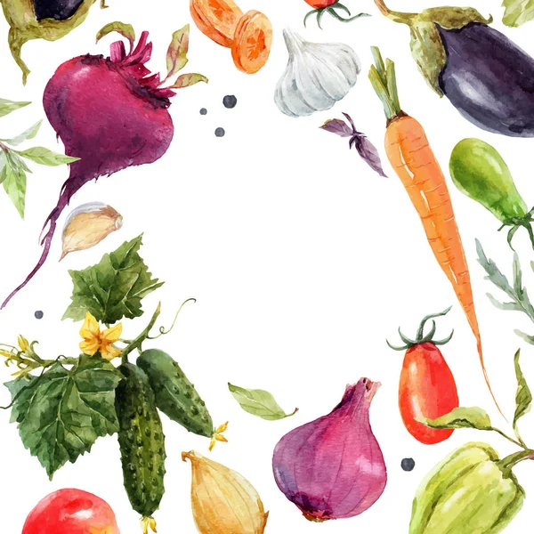 Watercolor vegetable vector frame — Stock Vector