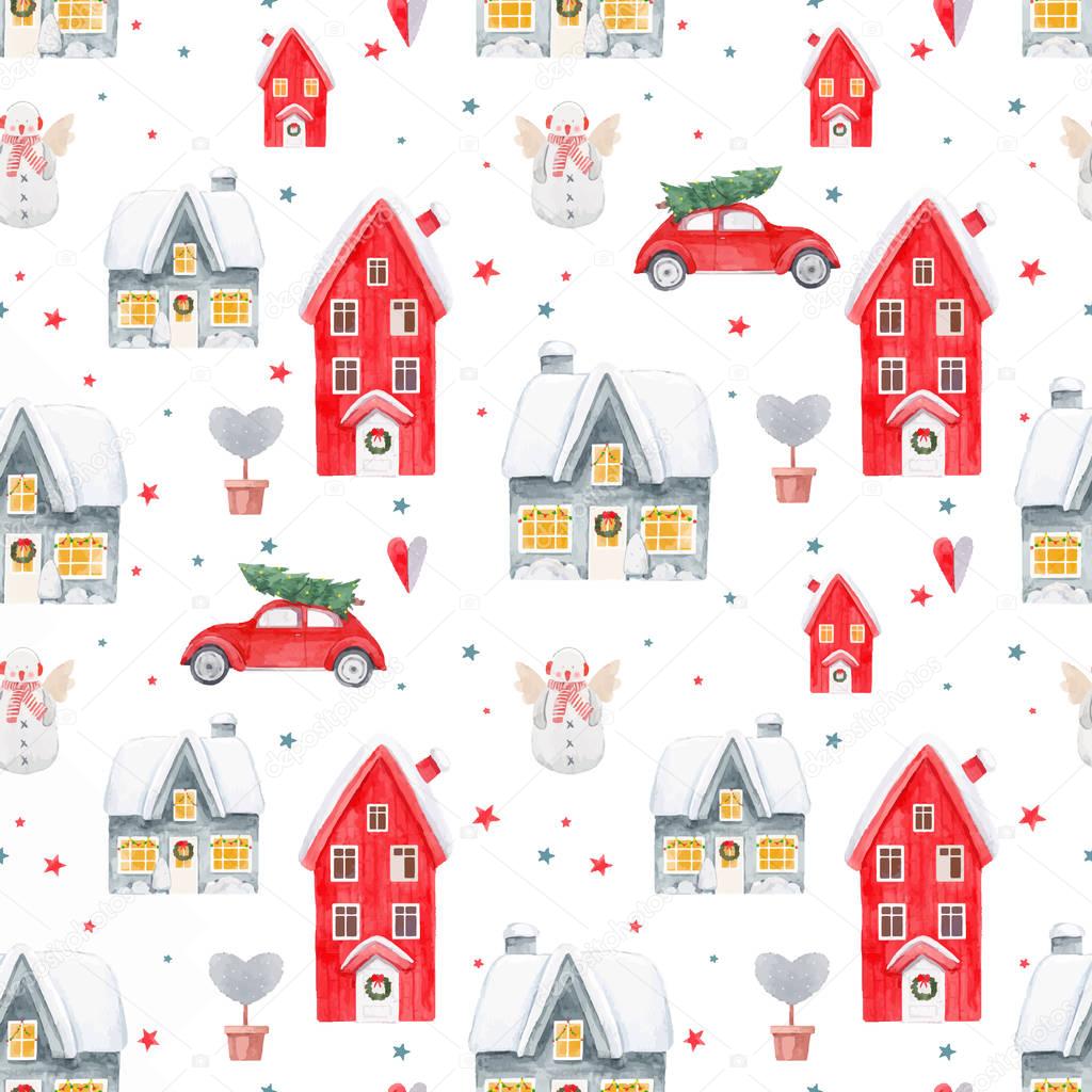 Nice watercolor christmas vector pattern