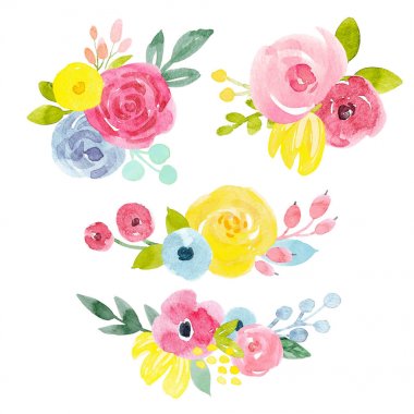 Suluboya soyut çiçek kümesi