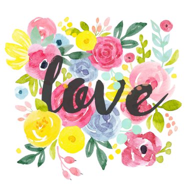 suluboya soyut çiçek kompozisyon