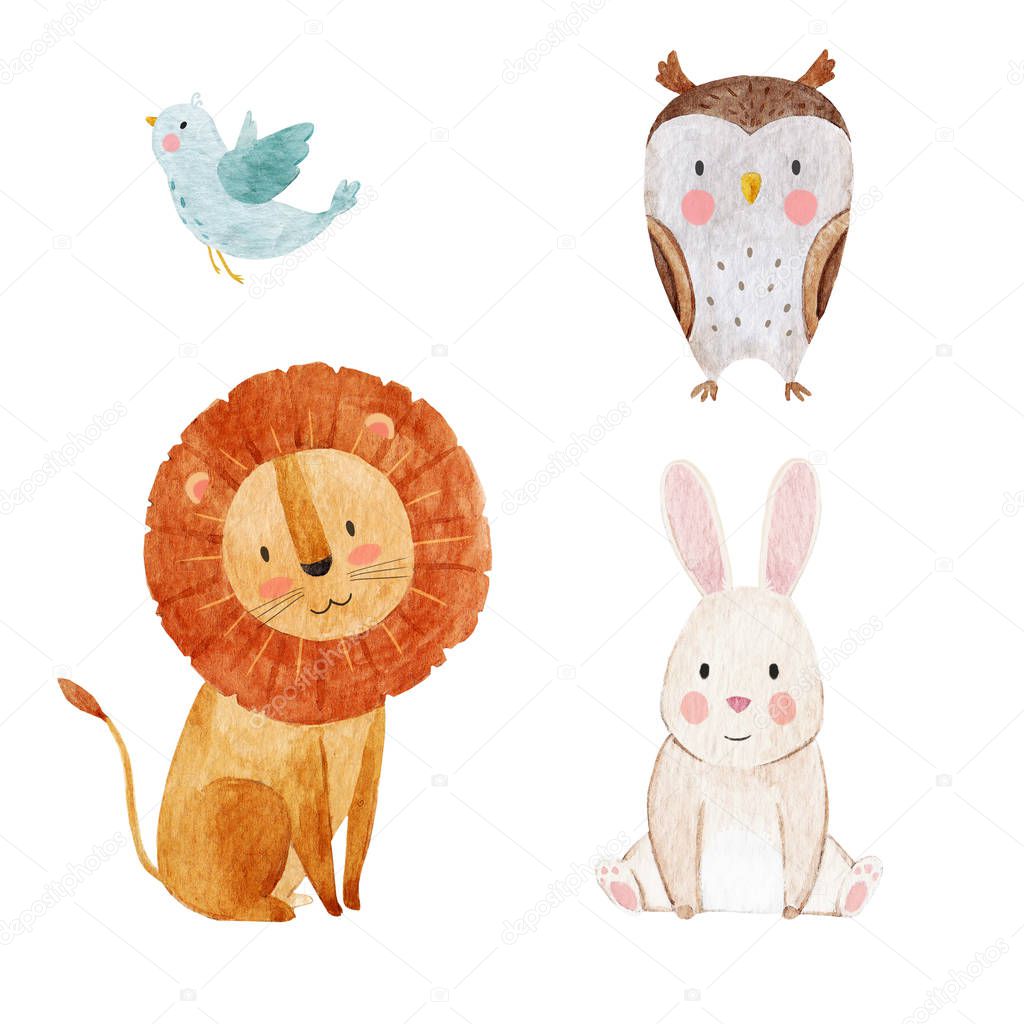 Cute watercolor animal set — Stock Photo © ZeninaAsya #174620238